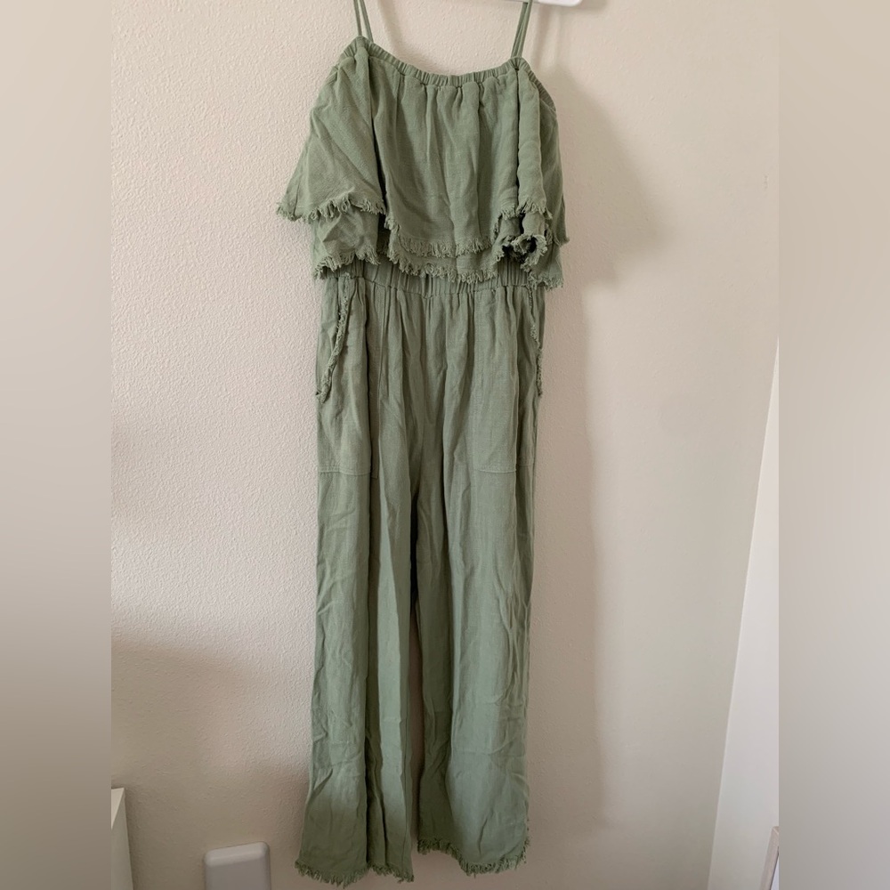 Umgee Olive Green Frayed Hem Jumpsuit